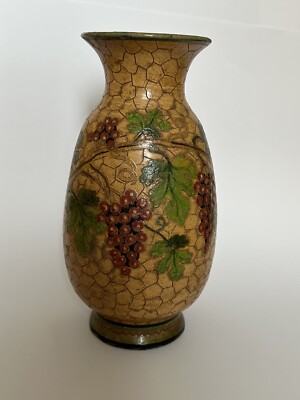 Vase Keramik lackiert bemalt mit Motiv Dekor Trauben und Weinlaub