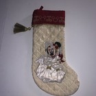 Disney Parks Minnie Mouse Bowing Victorian Christmas Stocking 20" Cream Read