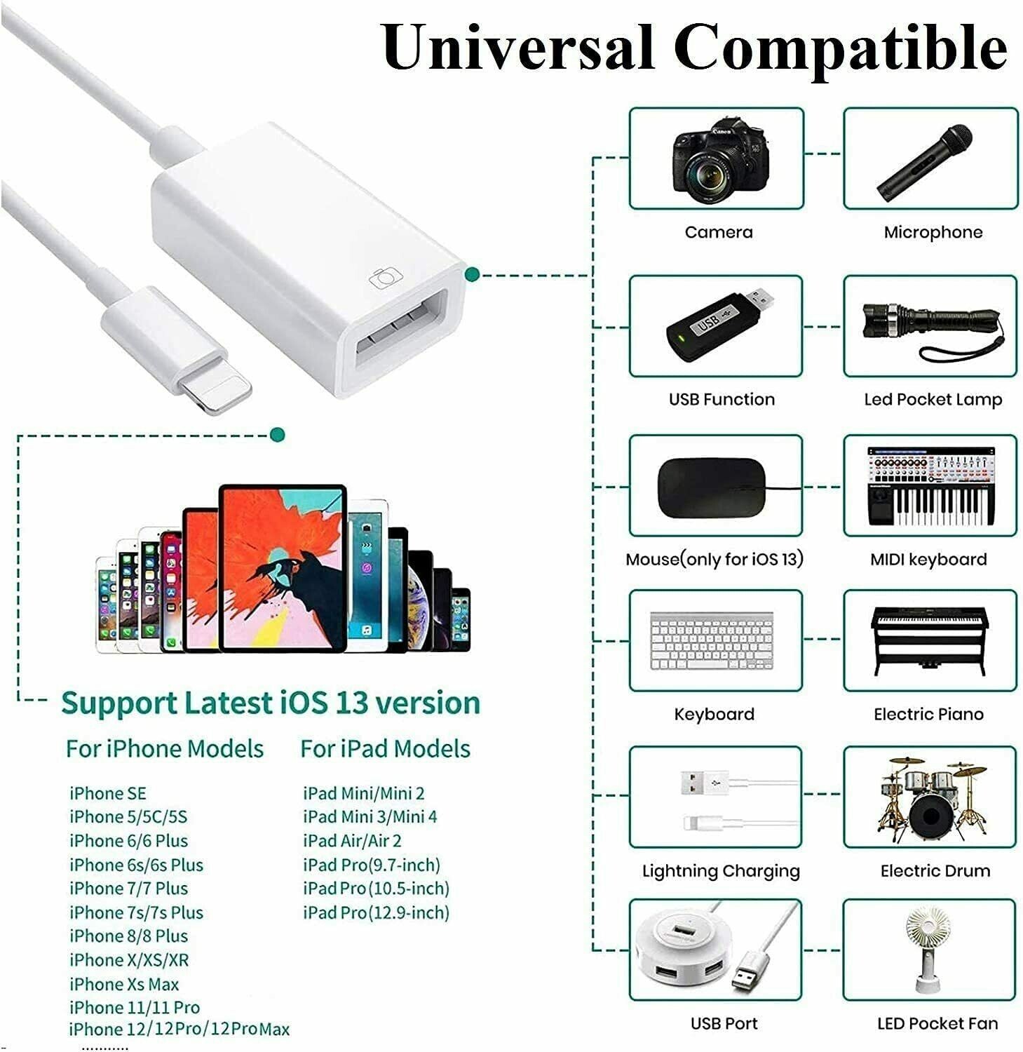 USB 3.0 Female to 8 pin iPhone Male OTG Adapter Cable Camera For iPad Air iPhone eBay