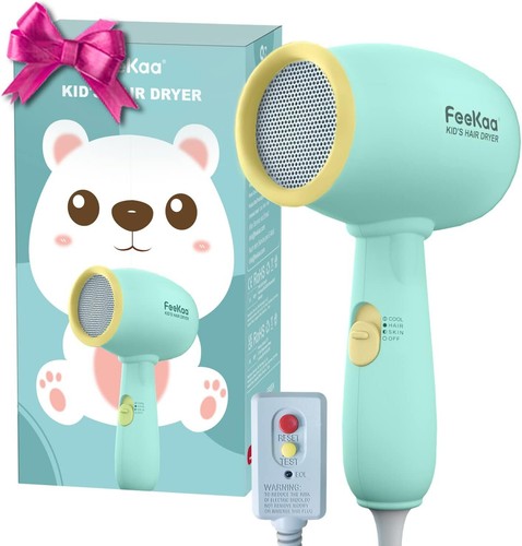 Kids Hair Dryer, Low Noise Gentle Heat for Kids Skin Christmas, Yellow-Green