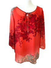 Roz & Ali Sheer Tunic Top with Tank Size L Colorful Floral Boho Forest Fairy