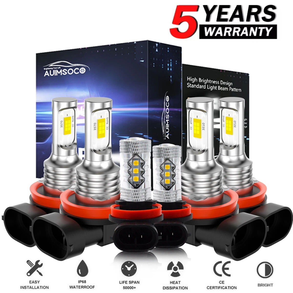 For 2007-2018 Nissan Altima Led Headlight Hi/Lo+Fog light bulbs Kit 8000K White