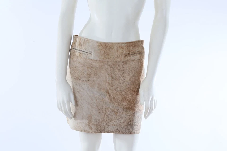 Minifalda vintage de gamuza beige envejecida de cuero envejecido genuino talla 4 Foto 4 de 4