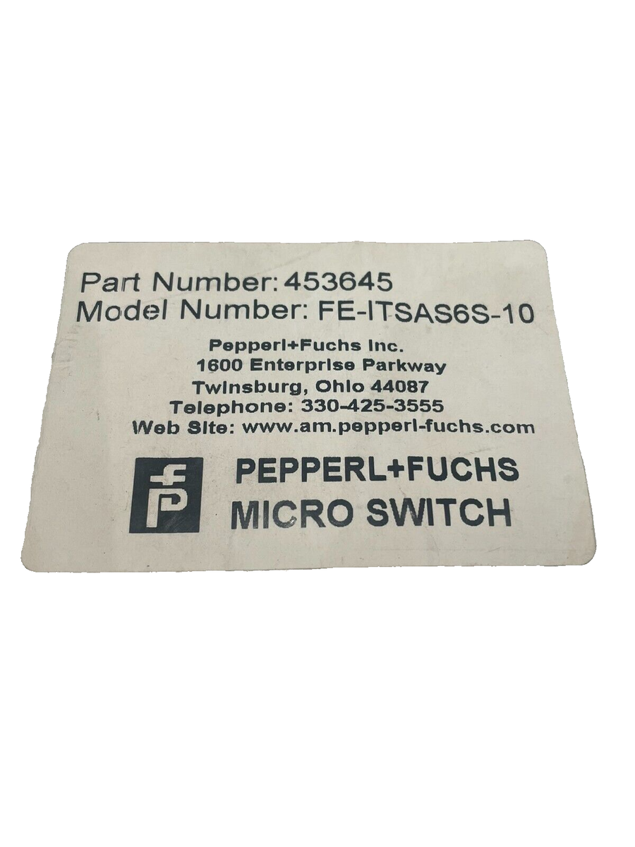 NEW PEPPERL+FUCHS FE-ITSAS6S-10 PHOTOELECTRIC SENSOR 453645 NEW PEPPERL+FUCHS FE-ITSAS6S-10 PHOTOELECTRIC SENSOR 453645