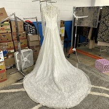 Vintage Traditional Long Sleeve Lace Beaded Sheer Wedding Gown Size Small