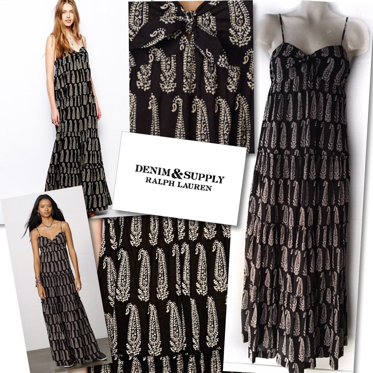denim & supply ralph lauren maxi dress Denim & Supply Ralph Lauren Paisley Printed Maxi Dress Tiered Boho M New RV $145