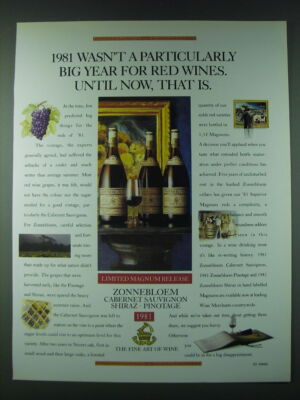 1989 Zonnebloem Cabernet Sauvignon, Shiraz, Pinotage Wine Ad