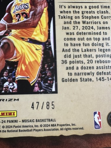 2023-24 Panini Mosaic Notoriety Lakers Lebron James Blue Fast Break Prizm 47/85 - Picture 3 of 3