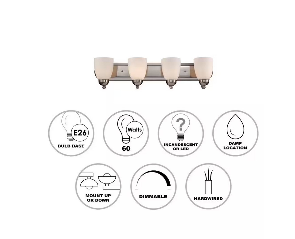 Clayton 4-Light Brushed Nickel Bathroom Vanity Light Fixture