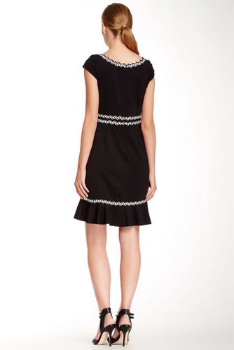 Betsey Johnson Black Cap Sleeve Waisted Dress Sz 4, NEW WITH TAGS $138 - Picture 2 of 5