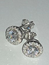 925 STERLING SILVER RHODIUM PLATED STUD  LAB CREATED SAPPHIRE EARRINGS 