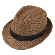 Straw Fedora Hat Wide Brim Summer Beach Sun Cap Panama Hat for Men Large Brown