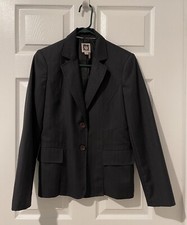 Anne Klein Classic Dark Grey Striped Blazer Jacket Wool Blend Lined Sz 8 EUC