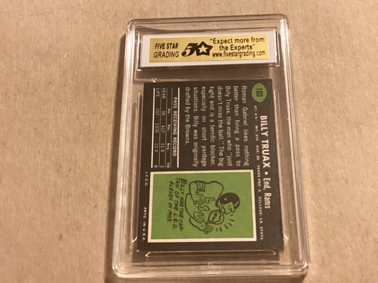 1969 Topps Billy Truax Football Card #103 Rams - Graded 5 Star 9 Mint ...