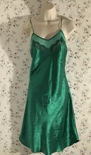 VTG VICTORIA'S SECRET Gold Label Green Satin Slip Chemise Lingerie Lace PETITE