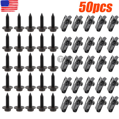 50-Pack 1/4-20 X 1-3/16 Body Bolts & U-Nut Clips – #1590 (858/19) For Classic Cars