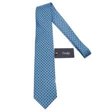 Drake's NWT Neck Tie Light & Dark Blue/Orange/White Geometric Pattern 100% Silk