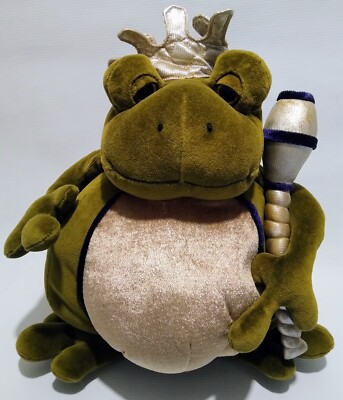 Vtg Manhattan Toy Frog Prince William Green Gold Silver Plush