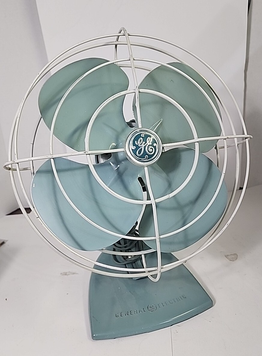 Vintage GE General Electric F18S125 Teal Blue Green Antique Fan Works-image