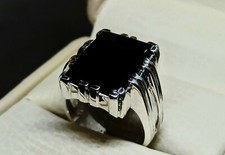 Natural Yemeni Black Aqeeq Women Ring Sterling Silver 925 Handmade Agate Ring