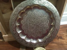 Z.Y. India silver tone etched tray 9.75'' floral engraving HAS SPOTS
