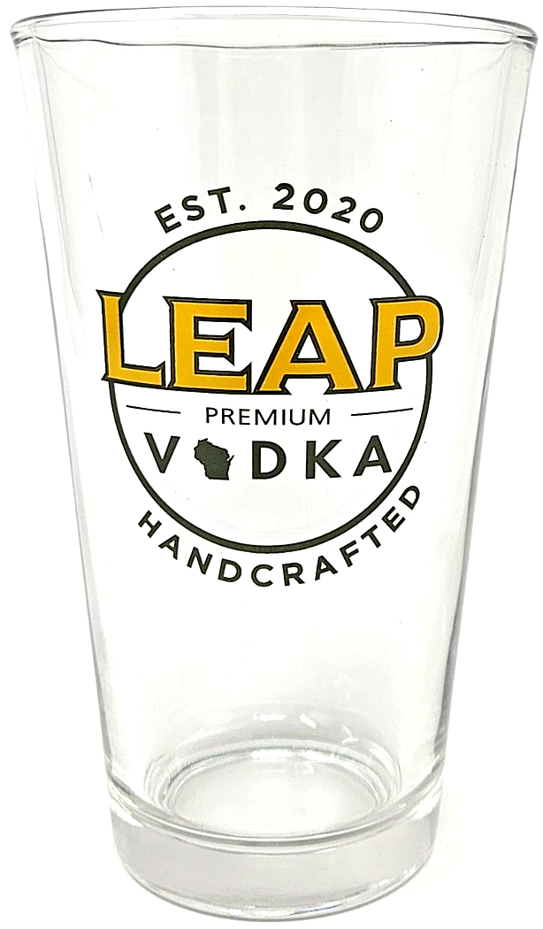 LEAP Premium Vodka Est. 2020 Leroy Butler Lambeau Field Wisconsin Pint Bar Glass