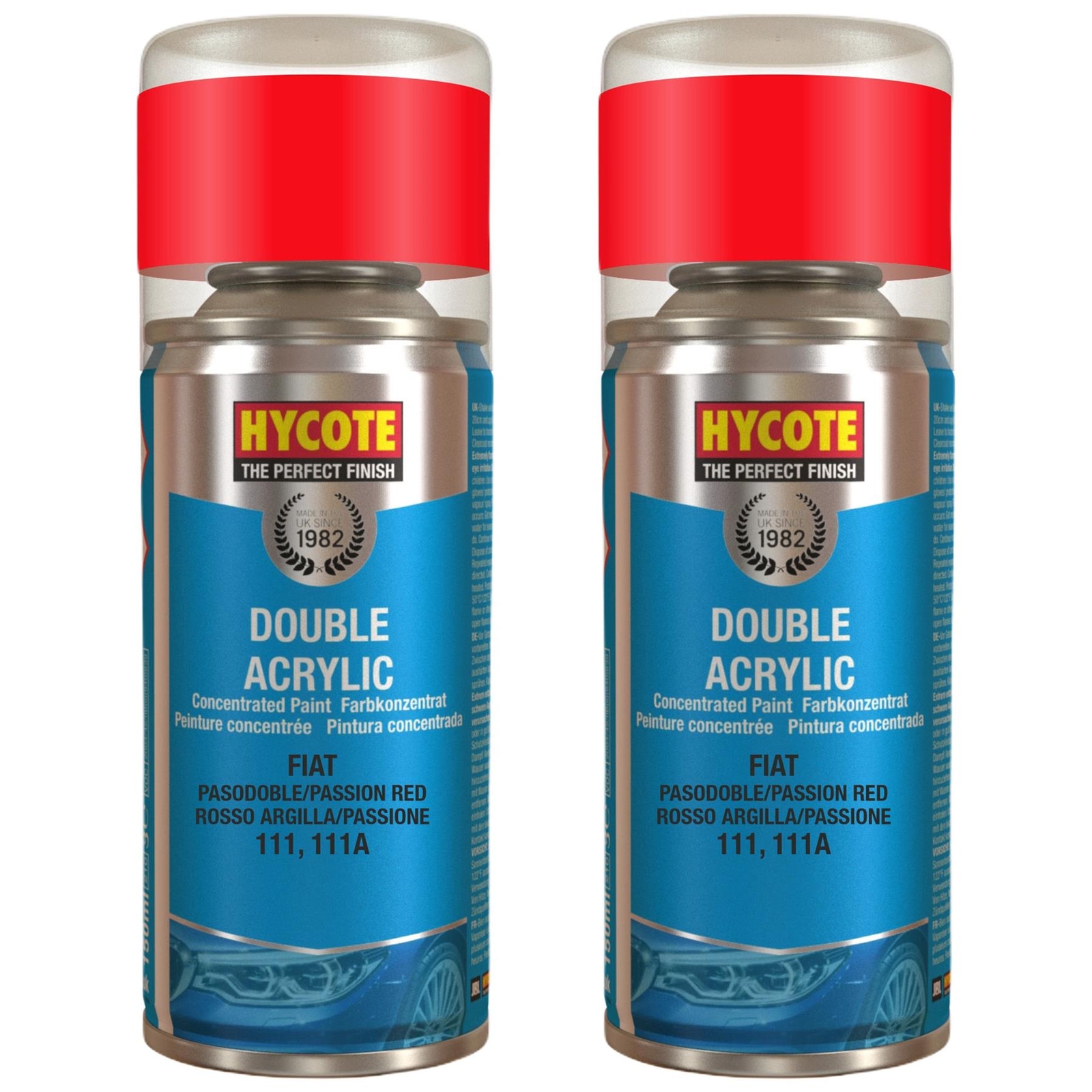 Hycote Colour Spray Paint XDFT725 Fiat Pasodoble/Passion Red 150ml x2