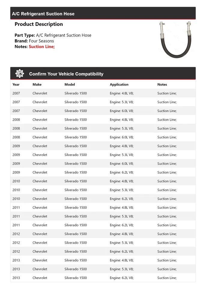 Manguera de succión de refrigerante aire acondicionado Chevrolet Silverado 1500 2007-2013 4 estaciones Foto 2 de 4