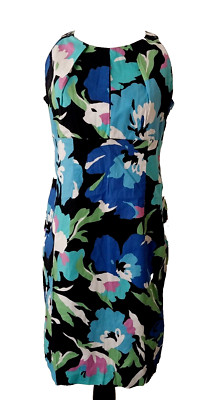 KARIN STEVENS SLEEVELESS DRESS FLORAL MULTICOLOR PLEAT NECKLINE ZIP CLOSE P-LRG