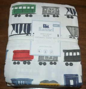 Pottery Barn Kids Flannel Train Organic Twin 3 Pc Sheet Set Merry