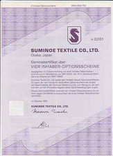 SUMINOE TEXTILE .CO.LTD 4 INHABER OPTINOSSCHEINE  JAPAN 1991 HISTORISCH