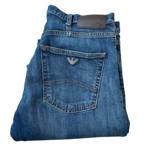 ARMANI J21 Jeans Herren Blau Straight Regular Wash 8N6J21 Denim W30 L32
