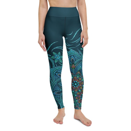 Blue Dot Mandala Leggings -Teal Geometric High Waist Buttery Soft Gym Yoga Pants - Picture 11 of 25