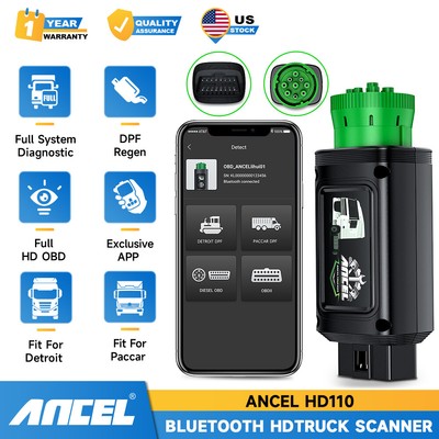 ANCEL HD110 Duty Truck Scanner OBD2 Code Reader For Detroit and PACCAR Engines