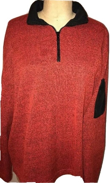 ORVIS Orange 1/4 Zip Pullover Sweater Black Zipper Pocket Patch Mens 2XL XXL EUC | eBay