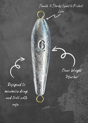 60 Piombi In Linea Per Trolling – Misure 1/2, 3/4, 1, 1-1/2 Oz – Fatti In USA, 20 Pezzi Per Misura