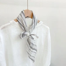 Womens 100% Flax Linen Brown Striped Bandana Neck Wrap Neckerchief Shawl Scarf