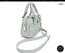 NWT BADGLEY MISCHKA Crossbody Dome Metallic Grey with Silver Studs