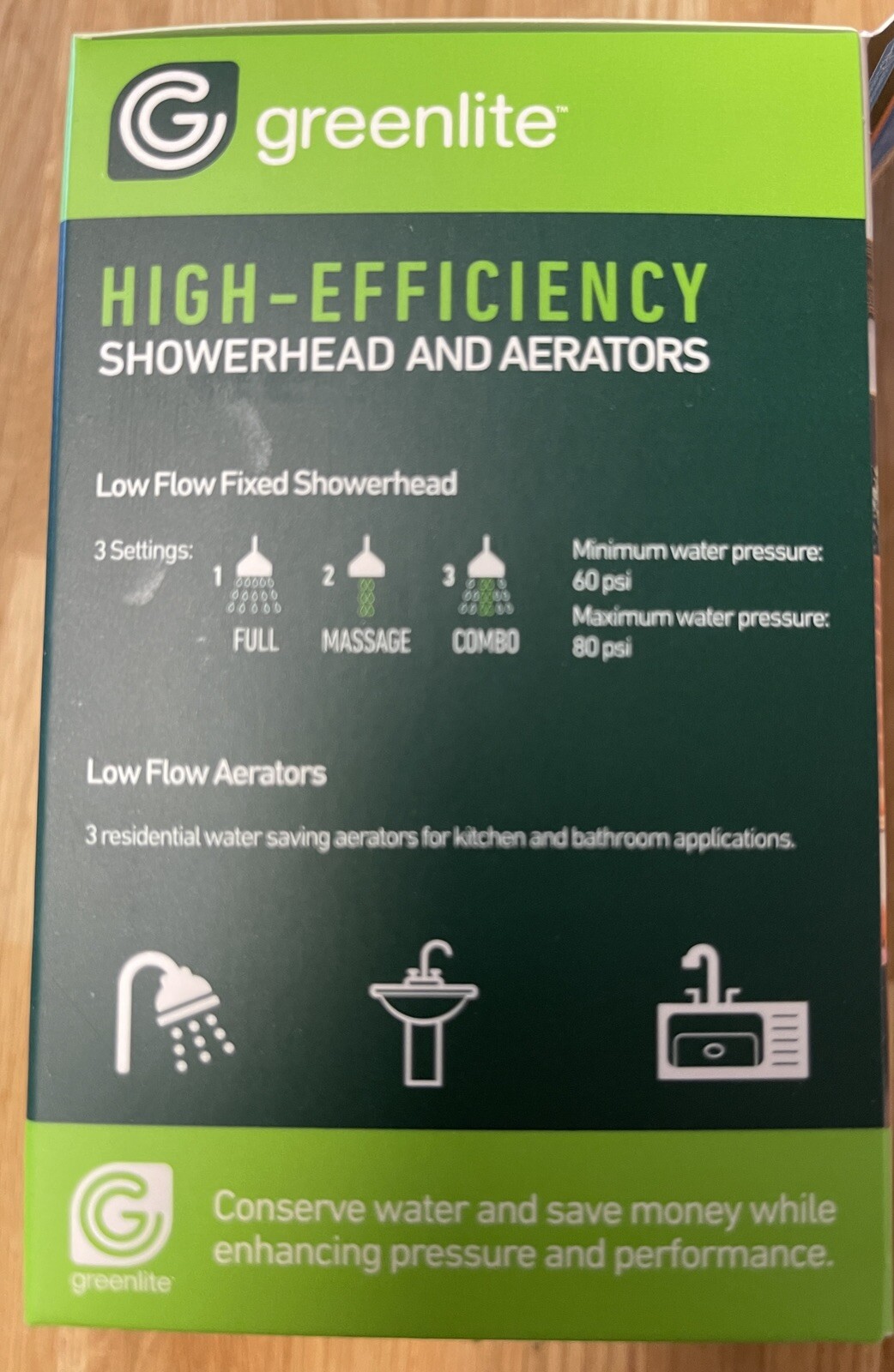 NEW 4 Boxes Greenlite Water Saving Kit Fixed Showerhead Bathroom