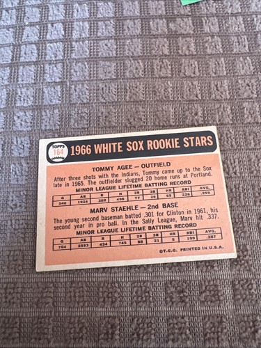 1966 Topps Tommie Agee M. Staehle #164 Rookie RC Chicago White Sox - Picture 3 of 4