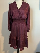 Emma & Michele Wine Colored Pebble Print Ruffle Dress Sz M