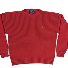 Vintage Chaps Ralph Lauren Handframe Sweater Knit Embroider Crest Logo Red Sz L