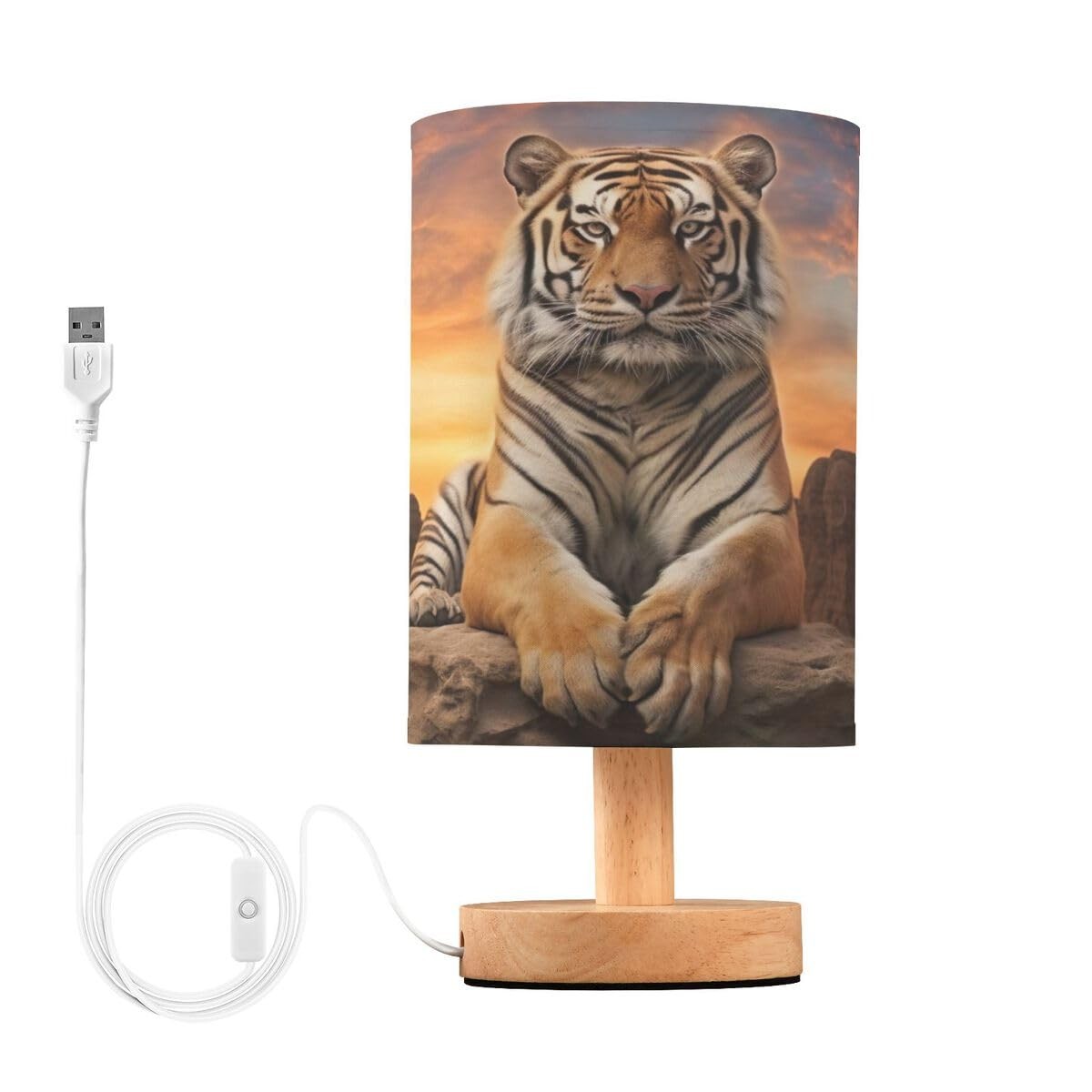 JUMBEAR Fierce Tiger Bedside Table Lamp with USB Port 13x24.7cm,