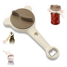 4-in-1 Jar Opener for Seniors -Adjustable Lid with Non-Slip Brown