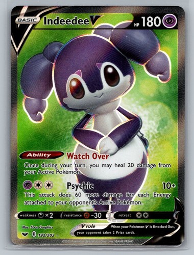 Indeedee V (Full Art) Holo Ultra Rare SWSH01: Sword & Shield Base Set 192/202 NM