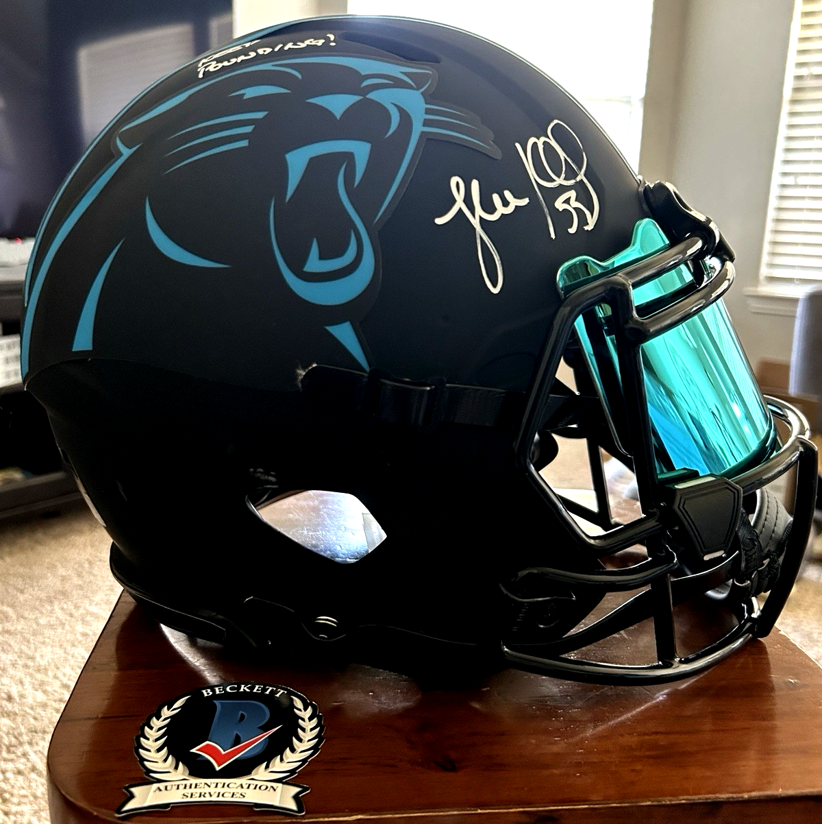 Luke Kuechly Autographed Signed Carolina Panthers AUTHENTIC Full Size Helmet Inscribed **Rare** Visor (Beckett 
