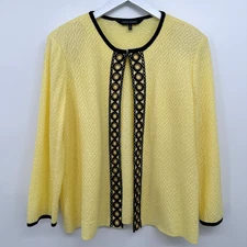 Ming Wang Cardigan Jacket Large Knit 3/4 Sleeve Shoulder Pads Office Career Boho