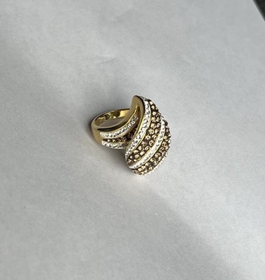 18 Karat vergoldet Größe 7 Damen Wirbel Ring weiß/schokoladenfarben Kristalle