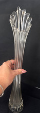 Vintage MCM Clear Swung Glass Stretch Vase 21'' Tall Fluted Ribbed Vase