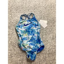 Nike Girls Blue Marble Cloud Print One Piece Swimsuit NESSE734 XS 122-128cm